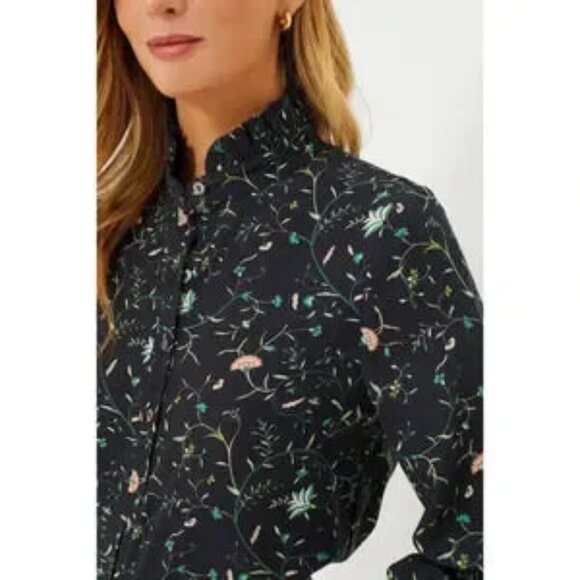 NWT Tuckernuck Teagan Shirt Top Campden Vine Ruffle V-Neck Black Floral Boho XL - Picture 2 of 16